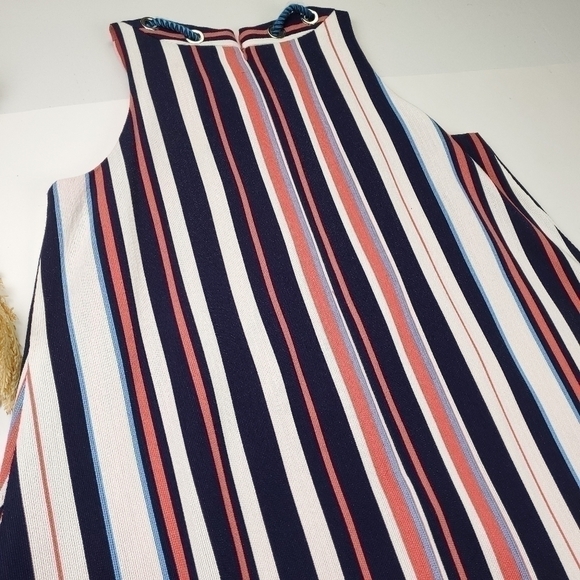 🔴 Badgley Mischka Belle Blue Coral Stripe Rope Collar Dress Size 2 - Picture 12 of 12